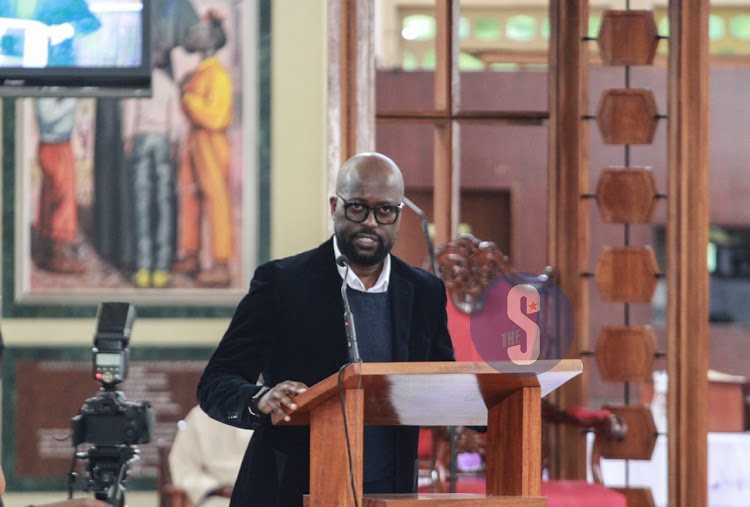 Robert Nagila, partner to the late journalist Rita Tinina's eulogises her during the requim mass at Holy Family Basilica, Nairobi, on March 25, 2024