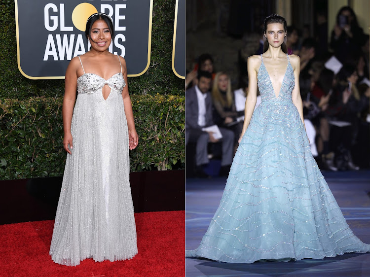 Yalitza Aparicio in Miu Miu (left), and the Zuhair Murad gown we'd love to see her in at the 2019 Oscars.