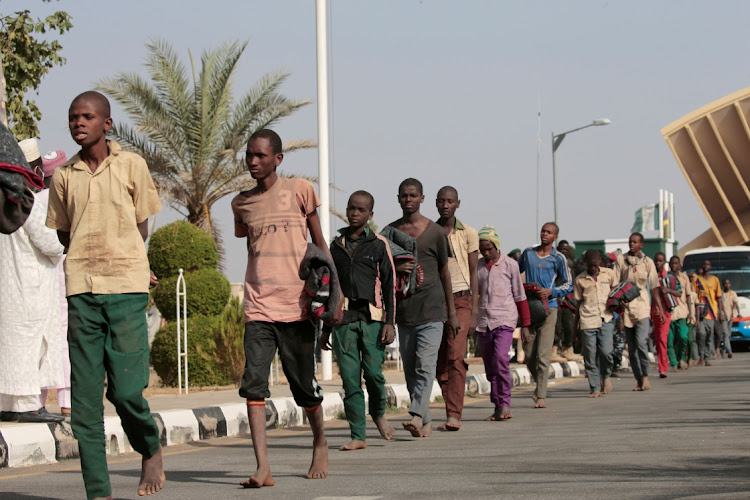 The freed Nigerian schoolboys after they were rescued by security forces in Katsina, Nigeria, December 18, 2020.