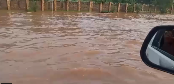 Fllod waters occupying a section of Thika Superhighway on Wednesday, April 24, 2024.