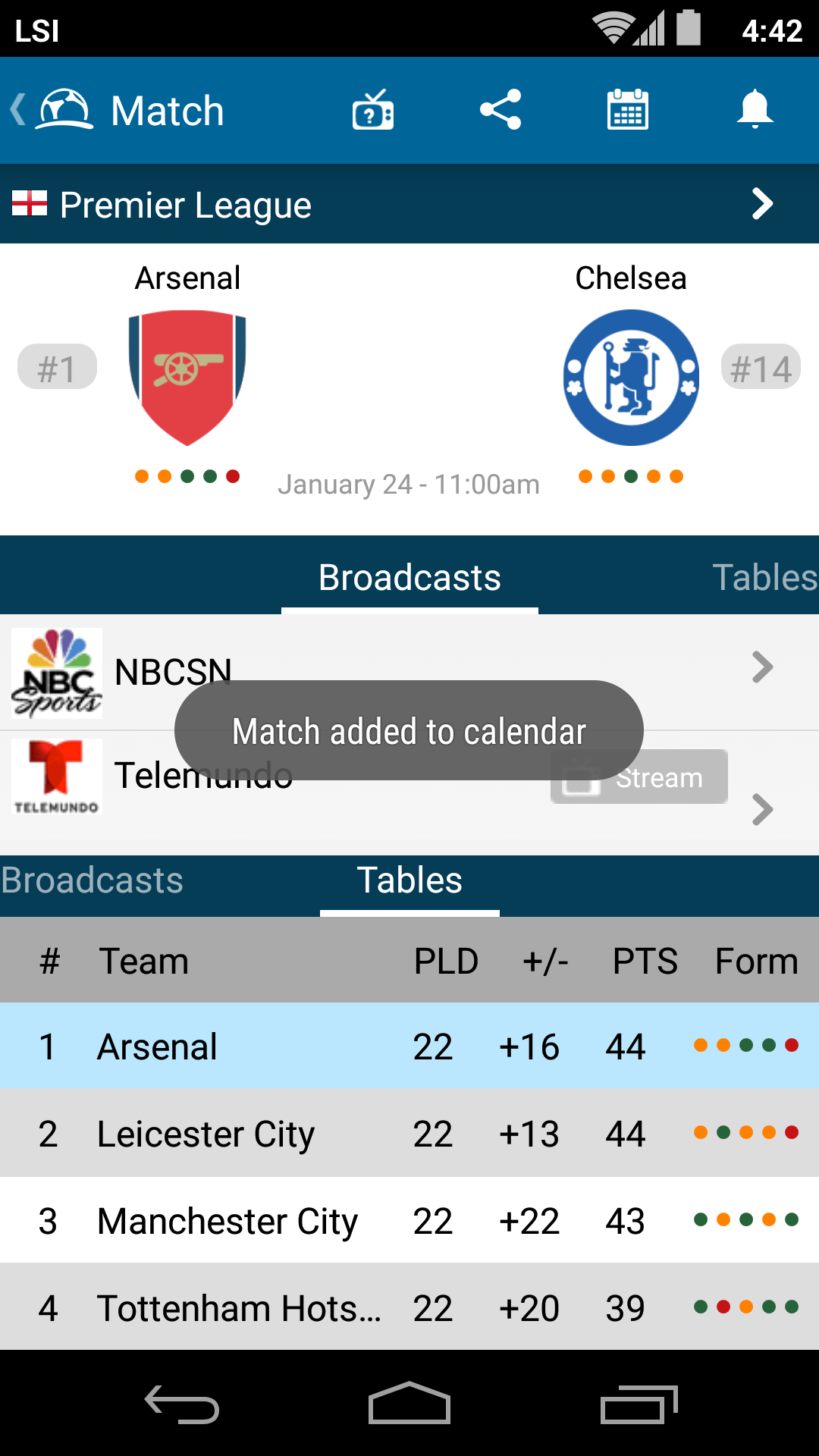 Android application Live Soccer TV: Scores & Stats screenshort