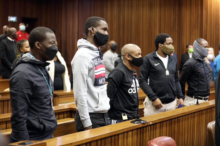 The five men accused in the murder trial of former Orlando Pirates and Bafana Bafana goalkeeper Senzo Meyiwa appear in the high court in Pretoria.