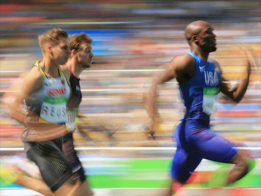 LaShawn Merritt of USA competing in the men's 200m race at the Olympic Stadium in Rio de Janeiro, August 16, 2016. Kenya finished last in the race /REUTERS