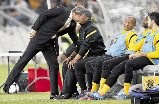 Kaizer Chiefs assistant coach Doctor Khumalo is annoyed that his players are walking off the pitch for Bafana and almost immediately back onto the field for the Telkom Knockout Picture: ANESH DEBIKY/GALLO IMAGES