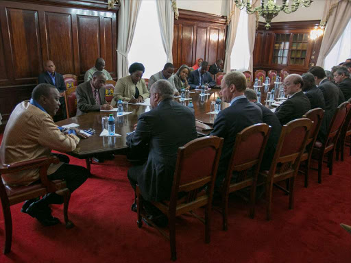 President Uhuru Kenyatta and members of the United Nations Security Council when they called on him at State House, Nairobi, yesterday/ PSCU