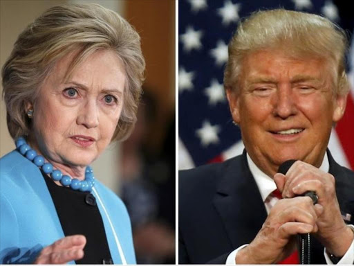 Democratic presidential candidate Hillary Clinton (L) and Republican presidential candidate Donald Trump (R) in Los Angeles, California on May 5, 2016 and in Eugene, Oregon, U.S. on May 6, 2016 respectively /REUTERS