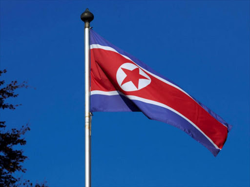 A North Korean flag flies on a mast at the Permanent Mission of North Korea in Geneva October 2, 2014. /REUTERS