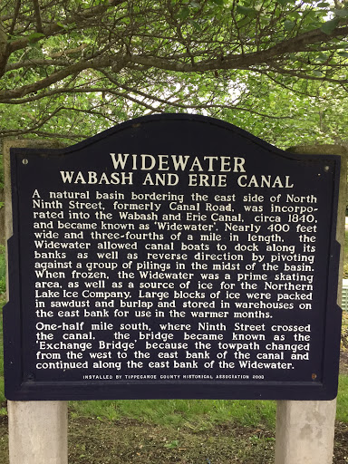 WIDEWATER WABASH AND ERIE CANAL A natural basin bordering the east side of North Ninth Street, formerly Canal Road, was incorporated into the Wabash and Erie Canal, circa 1840, and became known as...