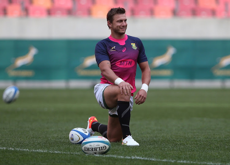 Handre Pollard during a Springbok training session at Nelson Mandela Bay Stadium in Gqeberha last month. He took flak in the wake of the team's defeat against the Wallabies last Saturday.