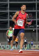 Wayde van Niekerk anchors his team home in the mens 4x100m relay during the ASA Speed Series 2 at Free State Athletics Stadium on March 08, 2017 in Bloemfontein, South Africa.