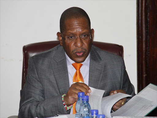 DPP Keriako Tobiko gestures when he appeared before parliamentary committee to give progress on the prosecution of those involved in the pyramid schemes./FILE