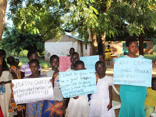 Girls during an anti-FGM drive in Tot area of Marakwet East of Elgeyo Marakwet county, December 2, 2017. /STEPHEN RUTTO