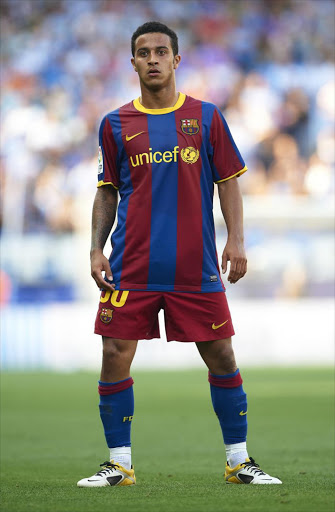 Thiago of Barcelona looks on during the La Liga match between Malaga and Barcelona at La Rosaleda Stadium on May 21, 2011 in Malaga, Spain