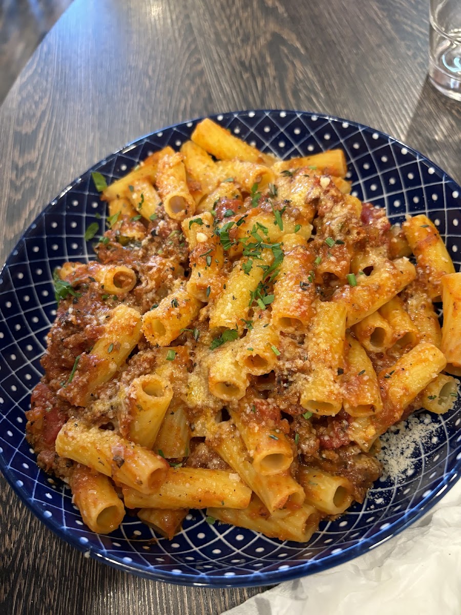 Gf rigatoni in bolanese sauce