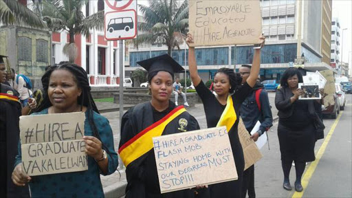 Unemployed graduates take part in a #HireAGraduate campaign.