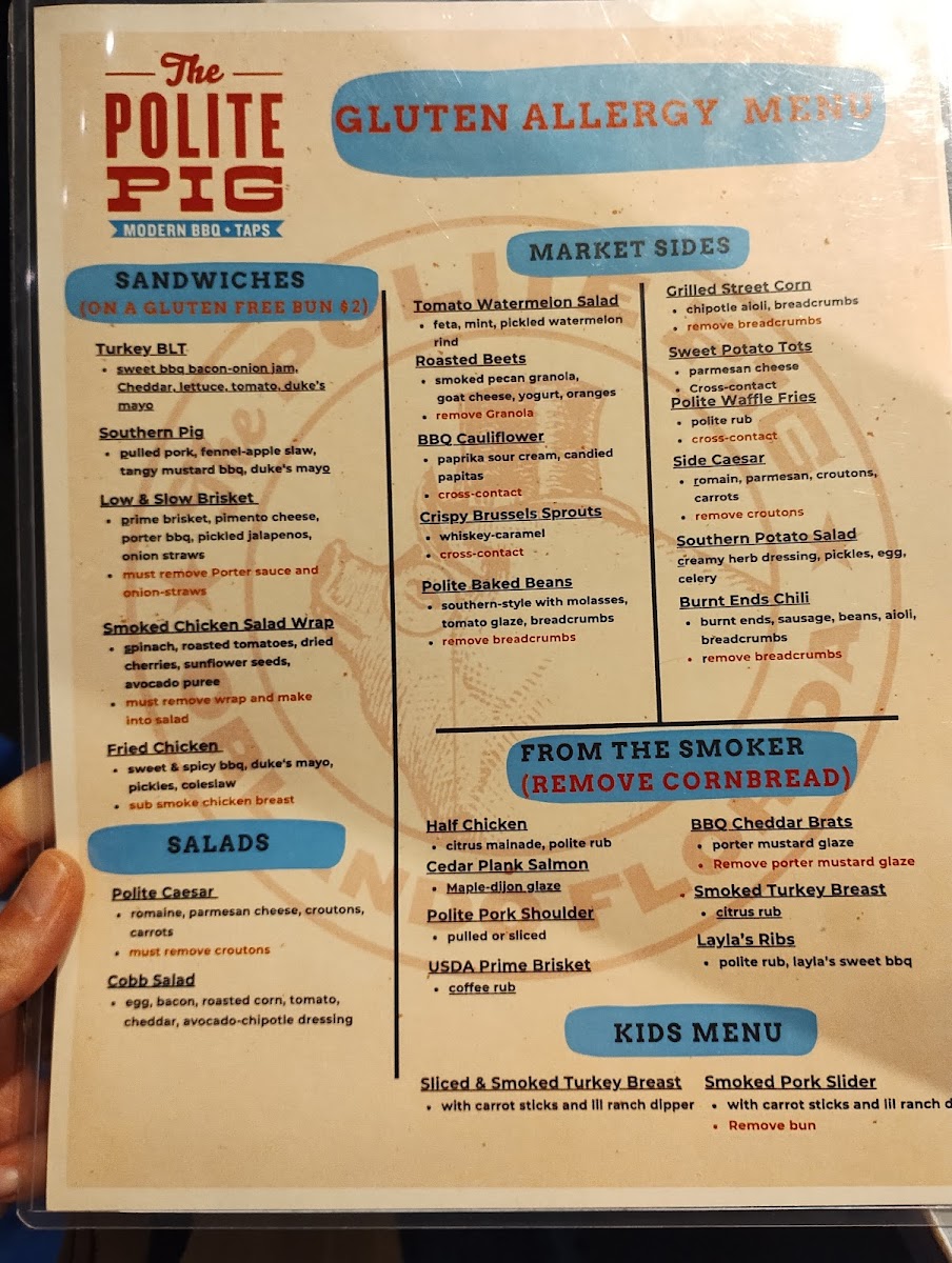 The Polite Pig gluten-free menu