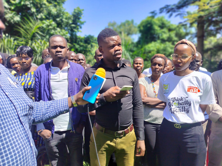 Sustainable Environmental Development Watch (SUSWATCH) Kenya under the Voices for Just Climate Action (VCA) program officer Mike Joseph during a press briefing in Kisumu, April 17, 2024.