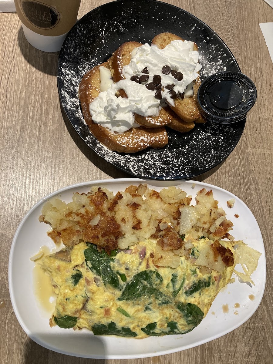 GF cannoli french toast and vegetable omelette