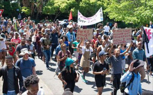 Students protest outside Bremner Building at the University of Cape Town. Picture: BDLIVE