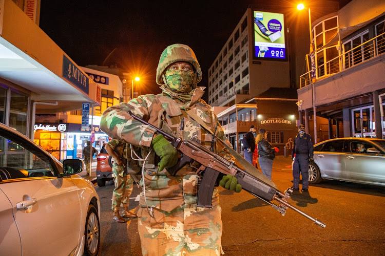 Soldiers patrol in Sea Point in Cape Town on July 24 2020. President Cyril Ramaphosa recently announced the deployment of more than 2,000 SANDF members until the end of January.