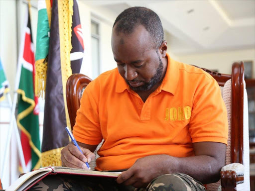 Mombasa Governor Hassan Joho in Kisumu county during a rally at Kirembe grounds on Saturday/MAURICE ALAL