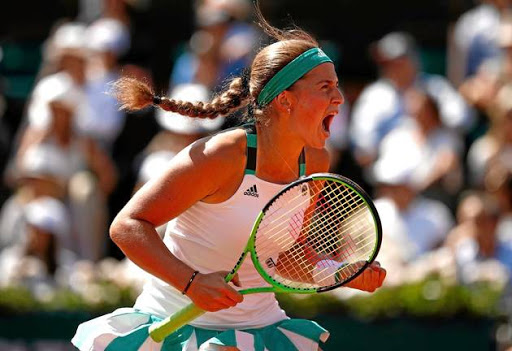 Latvia's Jelena Ostapenko celebrates after winning the French Open.