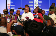 Smaller opposition parties demonstrated at the Results Operation Centre in Tshwane on May 9 2019. The parties, led by ATM's Mzwanele Manyi, are disputing the credibility of the results and are calling for a re-run. 