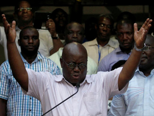 Ghanaian presidential candidate Nana Akufo-Addo of the opposition New Patriotic Party (NPP) gestures during a press conference at his private home in Accra, Ghana December 8, 2016. /REUTERS