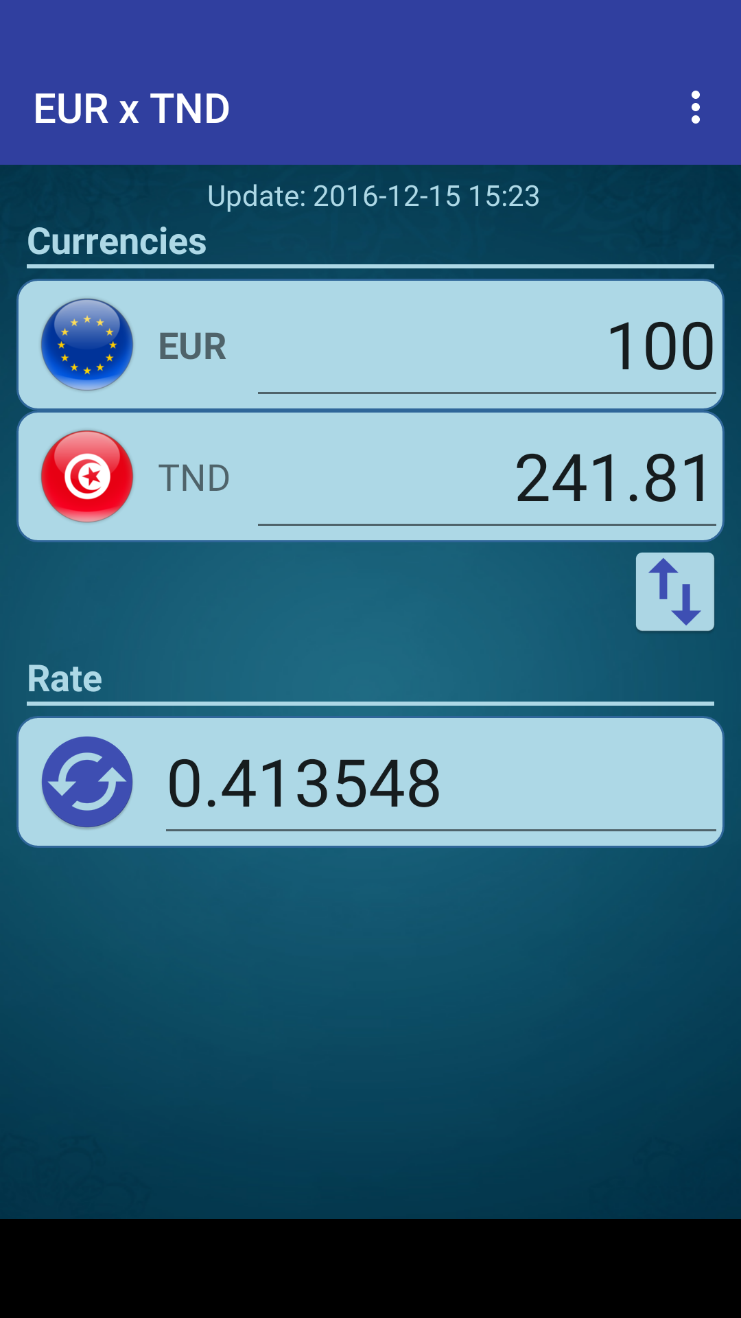 Android application Euro x Tunisian Dinar screenshort