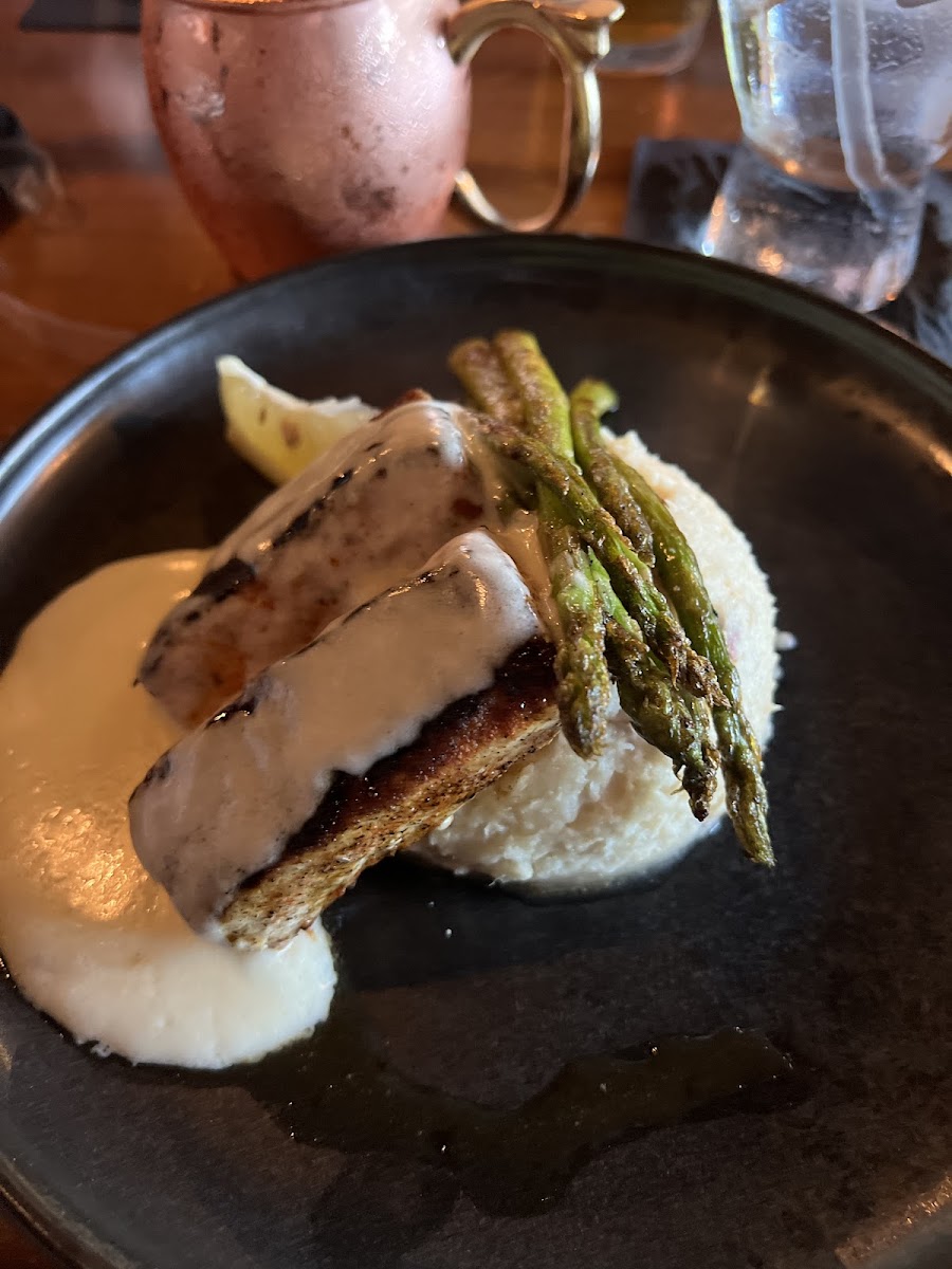 Gluten free blackened Mahi Mahi with mashed potatoes