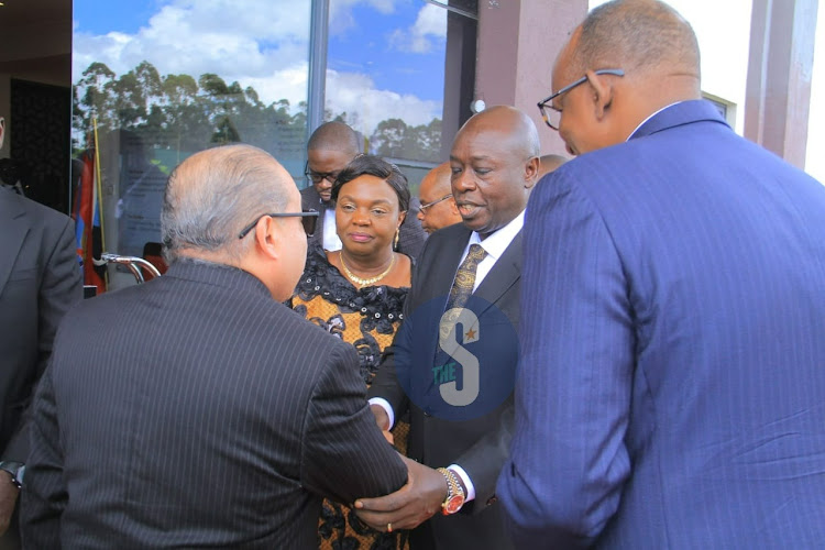 Deputy President Rigathi Gachangua is received at Ulinzi Sports Complex in Lang’ata, Nairobi for military honours and memorial service for Chief of Defence Forces General Francis Ogolla on April 20, 2024.