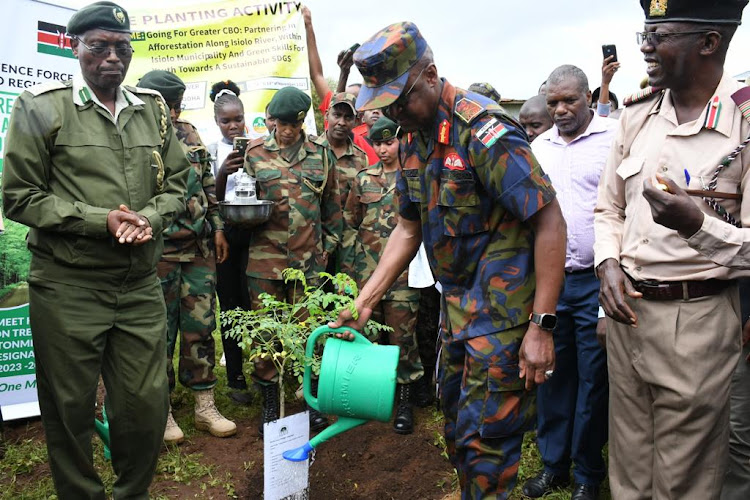 Chief of Defence Forces General Francis Ogolla at Waso Primary School, Isiolo for the tree planting exercise on November 13, 2023.