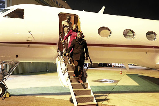 Prophet Shepherd Bushiri and his wife Mary disembarking from their private jet.