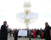 Deputy President David Mabuza‚ Minister of Science and Technology Mmamoloko Kubayi-Ngubane and Minister of Higher Education Naledia Pandor at the launch of the MeerKAT radio telescope in the Northern Cape on July 13‚ 2018. 