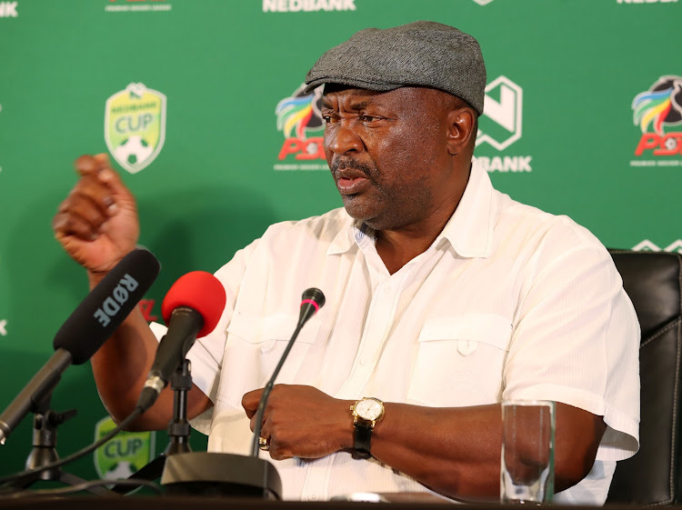 Jomo Cosmos owner and coach Jomo Sono speaks during a media briefing at PSL offices in Johannesburg on February 4 2020.