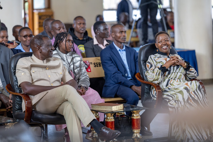 President William Ruto and First Lady Mama Rachel Ruto during a service at AIC Fellowship Eldoret in Uasin Gishu on April 7, 2024.