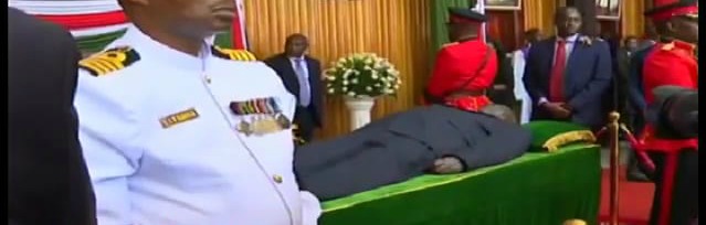 Former President Daniel Moi's body lies in state at Parliament.