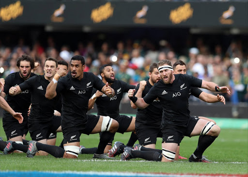 The All Blacks perform the haka during the The Rugby Championship match between South Africa and New Zealand at Growthpoint Kings Park on October 08, 2016 in Durban, South Africa. (Photo by Steve Haag/Gallo Images)