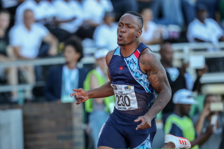 Akani Simbine wins the100m semi final during day 1 of the ASA Senior Championships at PUK McArthur Stadium on April 21, 2017 in Potchefstroom, South Africa.