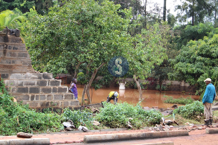 A collapsed wall along Runda road on April 24, 2024.