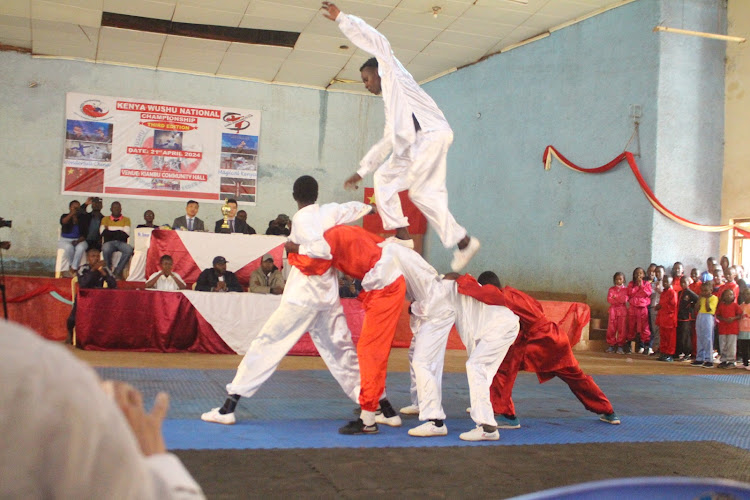 Senior boys during the third edition of Kenya Wushu national championships at Kiambu Community Hall on April 21