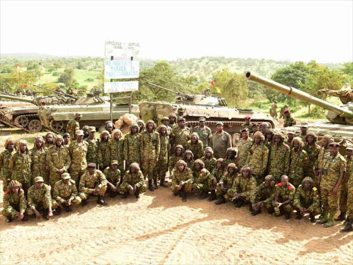 Ugandan officers who took part in a combined arms live fire exercise at Karama Armoured Warfare Training Centre after the passing-out of tank crews and crews of other infantry fighting vehicles, November 20, 2017. /TWITTER/YOWERI MUSEVENI