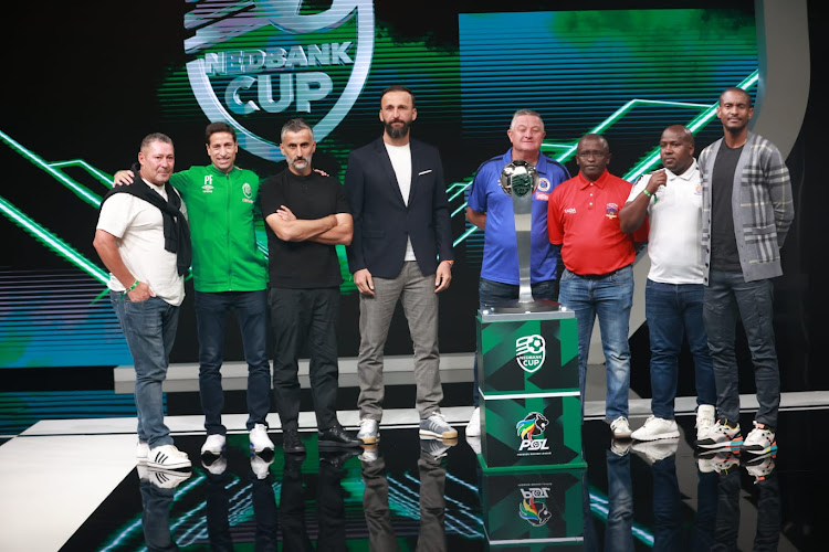 PSL coaches at the Nedbank Cup quarterfinal draw at SuperSport studios in Randburg, Johannesburg.