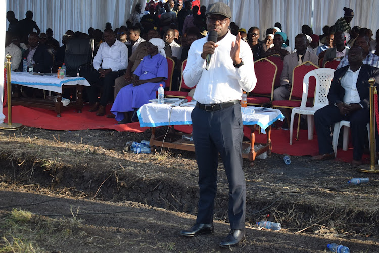 Interior and Administrative PS Raymond Omollo speaks in Kanyadoto, Ndhiwa constituency on March 15,2024