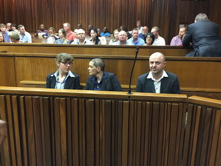 On trial for the Krugersdorp murders are, from left to right, Zac Valentine, Cecilia Steyn and Marcel Steyn on November 15, 2018