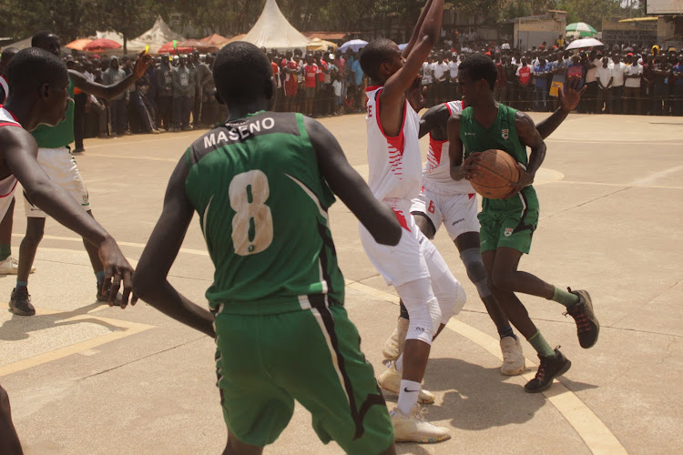 Action between Maseno School (green) abd Agoro Sare during the Nyanza region finals