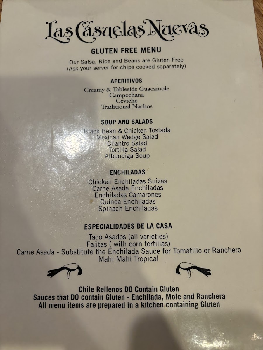 Las Casuelas Nuevas gluten-free menu