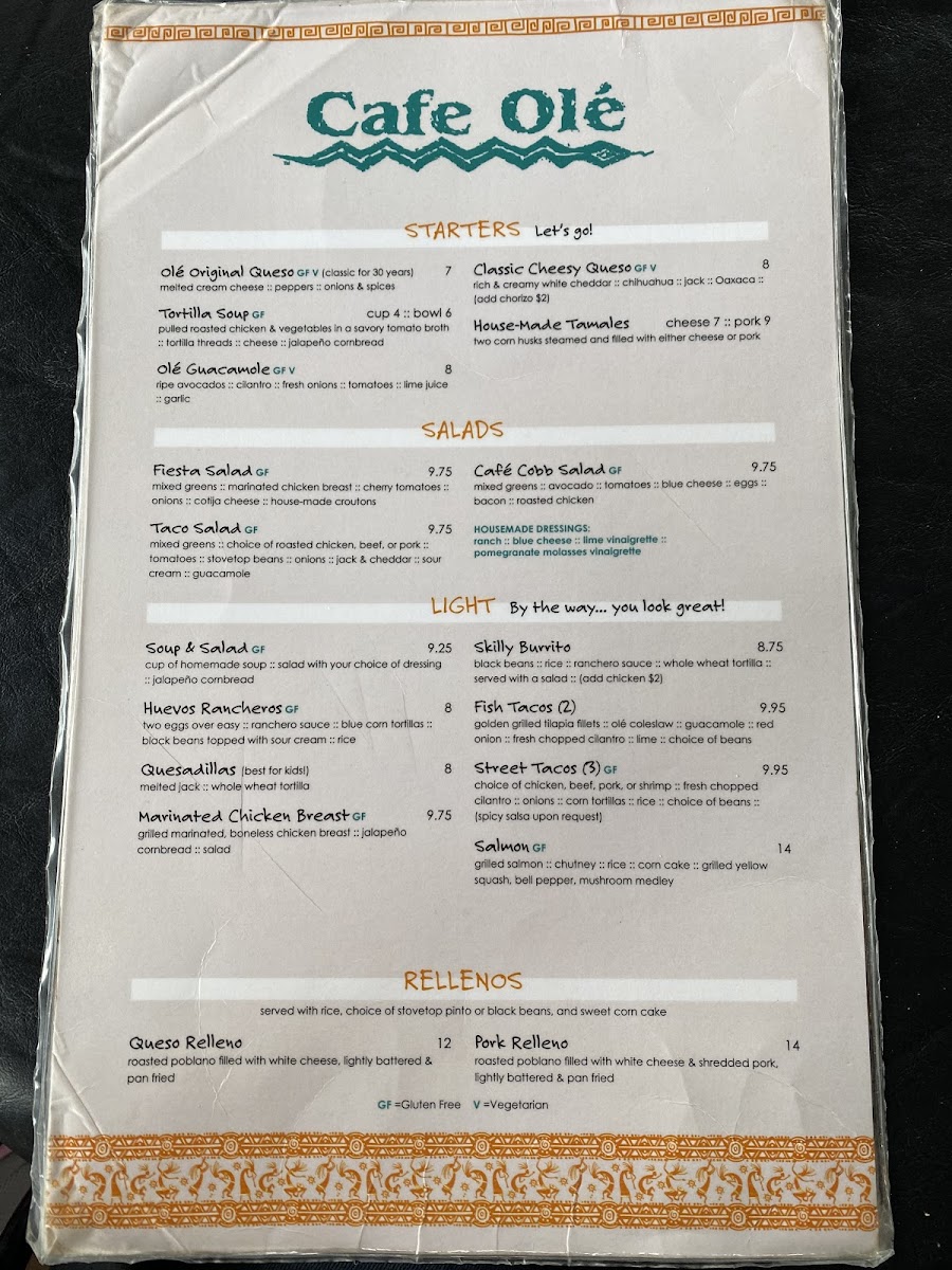 Cafe Olé gluten-free menu