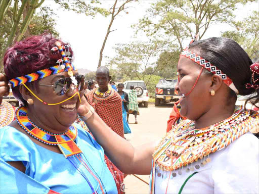 Nominated Senators Naisula Lesuuda and Kanu's Zipporah Kittony in Samburu. /MARTIN FUNDI