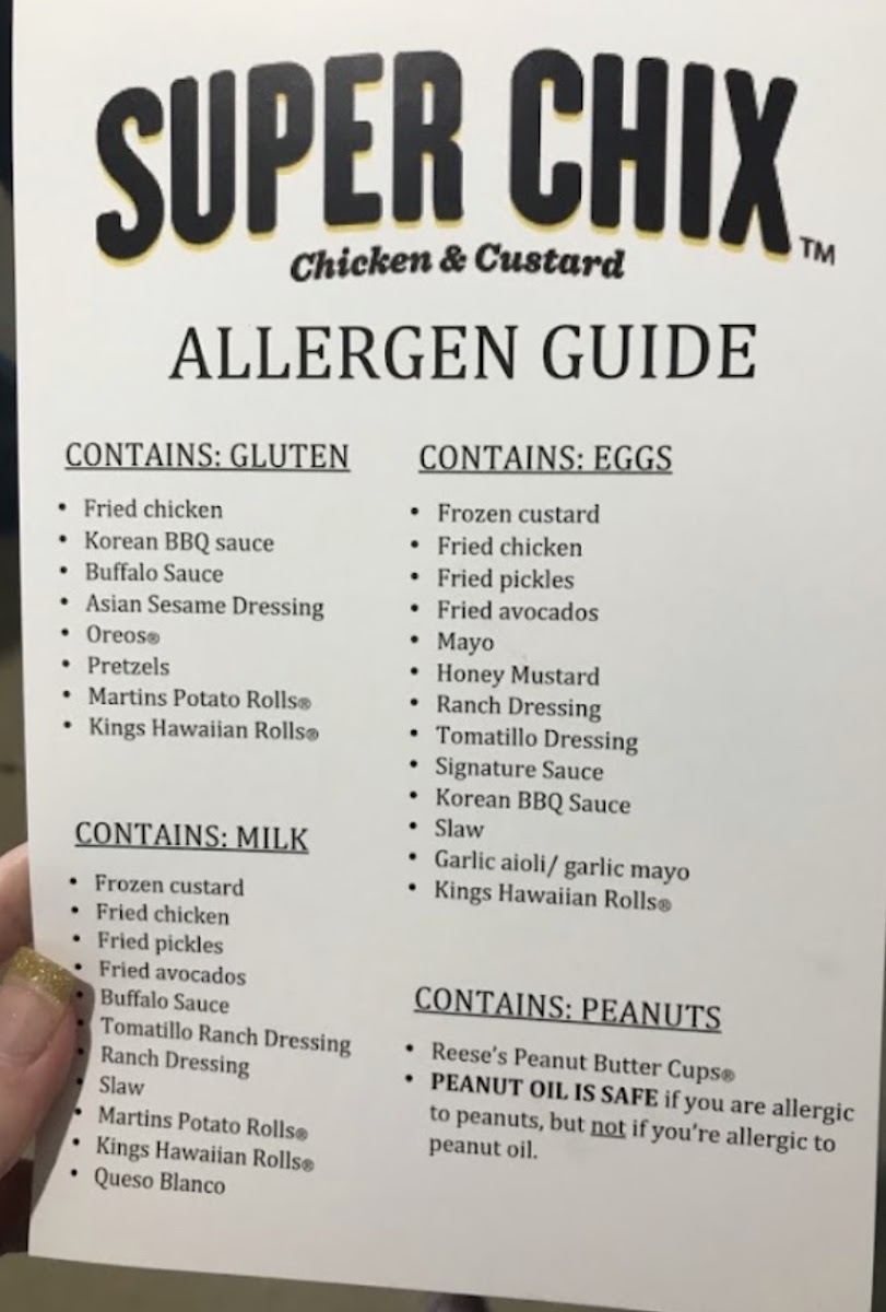 Super Chix gluten-free menu